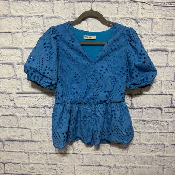 GRACE KARIN Shirt Puffed Short Sleeve Blouses V Neck Button-up - Picture 3 of 13